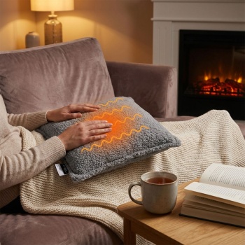 Preview: Luxus Heizkissen 45x45 kabellos – Wärmekissen mit 5000mAh Akku, 3 Stufen, USB & weiche Füllung - Sanfte Wohlfühlwärme für Ihr Zuhause