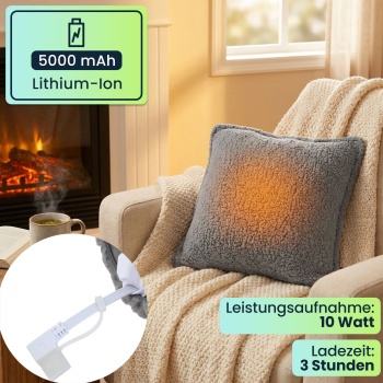 Preview: 2er-Set Luxus Heizkissen 45x45 kabellos – Wärmekissen mit 5000mAh Akku, 3 Stufen, USB & weiche Füllung - Sanfte Wohlfühlwärme für Ihr Zuhause