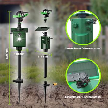 Preview: 2er-Set Universal Tiervertreiber mit Wasserstrahl & Bewegungssensor, solarbetrieb: Vertreibt Hunde, Katzen, Reiher & Wildtiere, schützt Ihren Garten effektiv