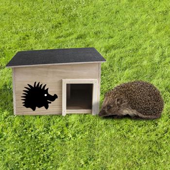 Preview: Komplettset: Hochwertiges Igelhaus aus FSC-Holz, 40x32x24 cm mit Igelfutter „Kleine Mahlzeit“ – für einen sicheren Nist- und Überwinterungsplatz