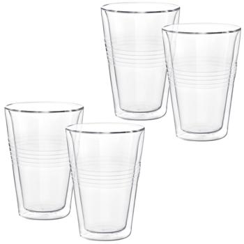 Preview: 4er-Set Thermogläser mit Riffelung, doppelwandig – 300 ml – Doppelwandgläser für besten Genuss von Kaffee & Tee mit Schwebeeffekt