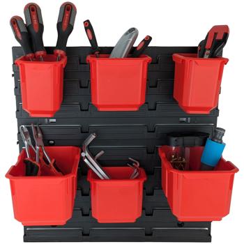 Preview: Hochwertige Werkzeugwand mit Werkzeugbehältern: Sichtlagerkästen mit Systemplatte für die professionelle Werkstatt - zur Organisation & Aufbewahrung