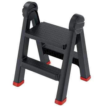 Preview: 2-Stufen Doppel-Trittleiter klappbar: Sicher & mühelos in die Höhe – Robuster Kunststoff für stabilen Stand in Küche & Haushalt