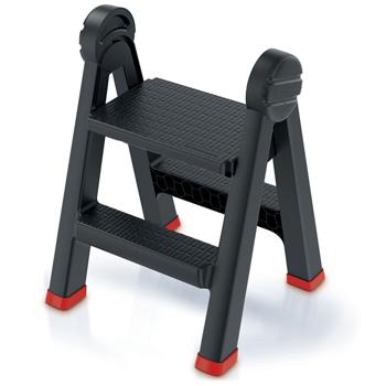 Preview: 2-Stufen Doppel-Trittleiter klappbar: Sicher & mühelos in die Höhe – Robuster Kunststoff für stabilen Stand in Küche & Haushalt