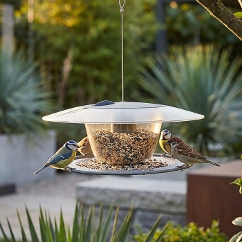 Modernes Vogelhäuschen zum Aufhängen - langlebig & pflegeleicht, stilvolle, steingraue Futterstelle für eine lebendige Tierwelt im Garten