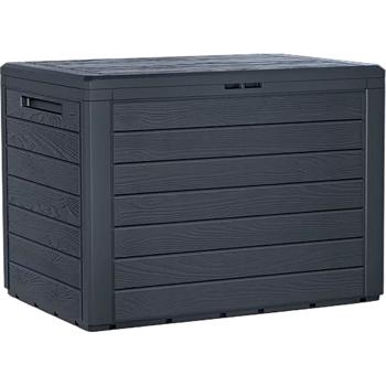 Preview: Robuste Gartenbox in Holzoptik, anthrazit – Perfekte Stauraumlösung für Kissen, Spielzeug & Gartengeräte