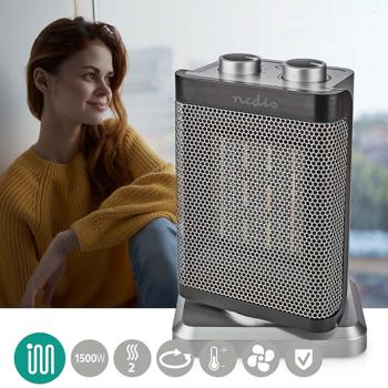 Preview: Keramik PTC Heizlüfter 1500W schneller Elektroheizer mit 2 Stufen – sicher, kompakt & effizient für Büro, Camper und Zuhause