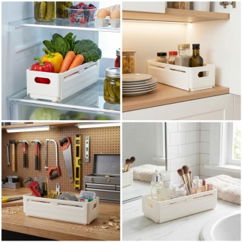 6er-Set Küchenschrank-Organizer Ausziehbar (28-48 cm) – Anpassbarer Regal-Einsatz für Ordnung in Schrank & Kühlschrank – Faltbar, Weiss