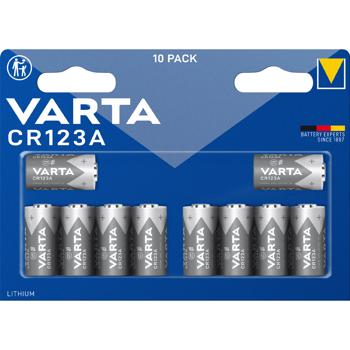 10er-Set Varta Photo Lithium-Batterie CR123A - Langanhaltende Energie für Kameras, Taschenlampen, Rauchmelder - 1.430 mAh, 3 Volt