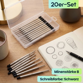 Preview: 10er-Set Kugelschreiber-Minen in Minenstärke B, Schwarz – Universelle Ersatzminen für Kugelschreiber – Langlebig für Büro und Alltag