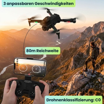 Preview: Faltbarer RC-WLAN-Quadrocopter mit HD-Kamera, Hinderniserkennung & Zusatz-Akku - Brushless Drohne C0 für Anfänger, 80m Reichweite, App