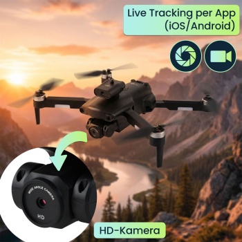 Preview: Faltbarer RC-WLAN-Quadrocopter mit HD-Kamera, Hinderniserkennung & Zusatz-Akku - Brushless Drohne C0 für Anfänger, 80m Reichweite, App