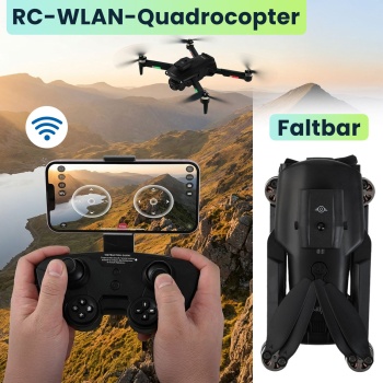 Preview: Faltbarer RC-WLAN-Quadrocopter mit HD-Kamera, Hinderniserkennung & Zusatz-Akku - Brushless Drohne C0 für Anfänger, 80m Reichweite, App