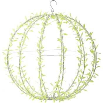 Preview: Solar Leuchtkugel im Blätterdesign - Ø40cm Gartenkugel mit 144 warmweissen LEDs - IP44 Aussenleuchte inkl. Erdspiess, S-Haken und Solarpanel