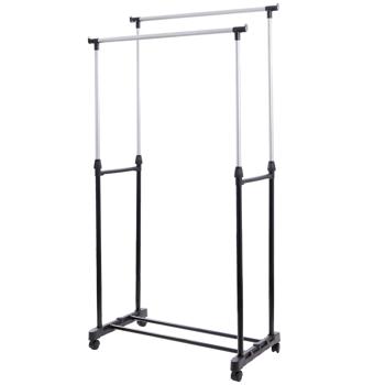 Preview: Verstellbarer Kleiderständer mit Doppel-Kleiderstange & Rollen - Ihr stabiler Helfer für mehr Platz und Ordnung. Praktische Lösung für Ihr Zuhause