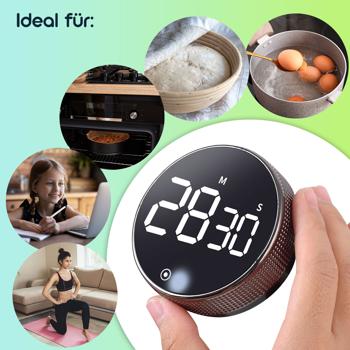 Preview: 2er-Set Digitaler Küchen-Timer mit Drehrad - Praktische Eieruhr mit Magnet, lautem Alarm, Countdown-Funktion & grossem LCD-Display