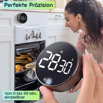 Preview: 2er-Set Digitaler Küchen-Timer mit Drehrad - Praktische Eieruhr mit Magnet, lautem Alarm, Countdown-Funktion & grossem LCD-Display