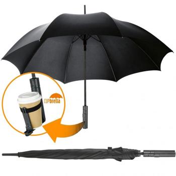 Preview: 2er-Set Cupbrella Automatik Regenschirm mit Getränkehalter: Bleiben Sie trocken & haben Sie die Hand frei – ein zuverlässiger Regenschutz