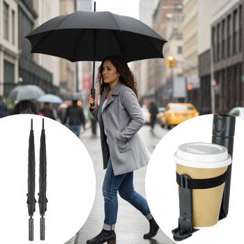 2er-Set Cupbrella Automatik Regenschirm mit Getränkehalter: Bleiben Sie trocken & haben Sie die Hand frei – ein zuverlässiger Regenschutz