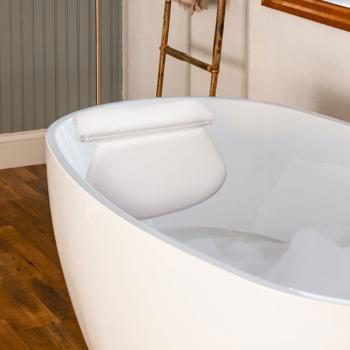 Preview: Bequemes Badewannen-Kissen mit 2 Kammern & Saugnäpfen (36x31x4cm, weiss) – Rücken-, Kopf- & Nacken-Support – ultimative Entspannung in der Badewanne