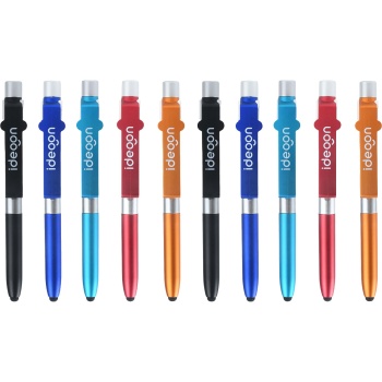 Preview: 4in1 Kugelschreiber mit LED-Lampe, Touchpen für Tablets & Handy-Ständer Funktion, 10er-Set – Multifunktionsstift Schreibset für Büro, Alltag und Reise