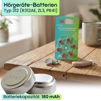Preview: 12er-Set Hörgeräte-Batterien Typ 312 A312 (PR41, ZL3, R312AE) – 1,4V Knopfzellen mit 180 mAh Kapazität – Zuverlässige Energie mit brauner Kennzeichnung