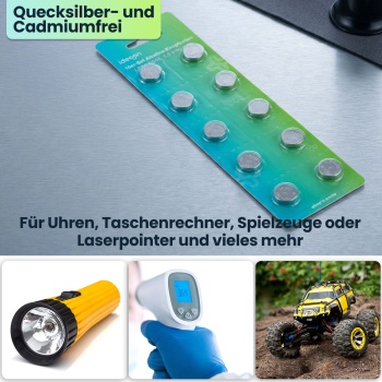 Preview: 20er-Set Alkaline-Knopfzellen LR54 AG10, 1,5V 80 mAh, Quecksilber- und Cadmiumfrei – Zuverlässige Batterien für Uhren, Taschenrechner & Kleingeräte