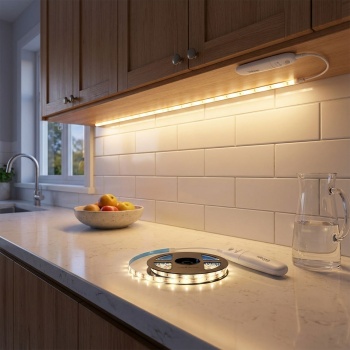 2er-Set 3m LED Streifen warmweiss mit Bewegungsmelder & Batteriebetrieb - Selbstklebendes Lichtband, Nachtlicht Stripe, 90 LEDs, 5W