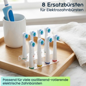 Preview: 8 x Ersatzbürsten passend für viele Oral-B®**-Elektrozahnbürsten, Aufsteckbürsten für gründliche Reinigung, weiss, inkl. Farbring-Markierung