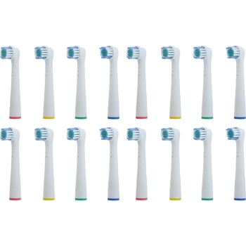 Preview: 16 x Ersatzbürsten passend für viele Oral-B®**-Elektrozahnbürsten, Aufsteckbürsten für gründliche Reinigung, weiss, inkl. Farbring-Markierung