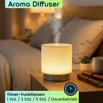 Preview: Aroma Diffuser 140ml mit LED Beleuchtung dimmbar – Elektrische Duftlampe 12W – Lufterfrischer mit Timer & 30 Min. Schlafhilfe-Modus Funktion