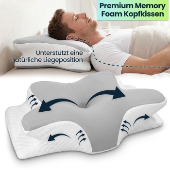 Preview: Premium Memory Foam Kopfkissen für Seiten-, Rücken- und Bauchschläfer - Ergonomisches Nackenkissen mit waschbarem Bezug für guten Schlaf