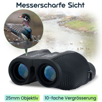 Preview: Kompaktes Mini Fernglas 10x25: Kompakt-Feldstecher für Jagd, Wandern & Outdoor. Mit Nachtsicht, BAK4 Prisma & Tasche - Ideal für Erwachsene & Kinder