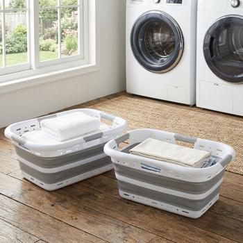 2er-Set Faltbarer Wäschekorb 41L - Platzsparender Wäschesammler aus Kunststoff mit Belüftung - Ultraflach 8,5 cm für Waschküche & Camping