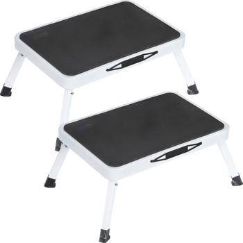 Preview: 2er-Set Stabiler Tritthocker, 150 kg - Stahl, rutschfeste Küchenleiter mit Klappsicherungen, platzsparend für sicheres Arbeiten