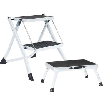 Preview: Küchenleiter 2 Stufen & Tritthocker Set – Klappbar, 150 kg belastbar, rutschfeste Trittflächen, platzsparendes Steighilfen-Duo aus stabilem Stahl