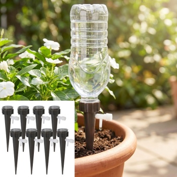 Tropfbewässerungssystem für PET-Flaschen 8-tlg. - automatische Pflanzenbewässerung im Urlaub & Alltag - integrierte Regulierung, schwarz-weiss