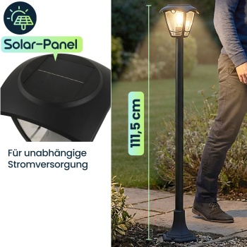 Preview: Solar-LED-Gartenlaterne mit PIR Bewegungssensor 90° & 6m Reichweite, IP44 Wasserfest, E27 Filament Lampe, 3 Modi, 111,5 cm, Aussenleuchte