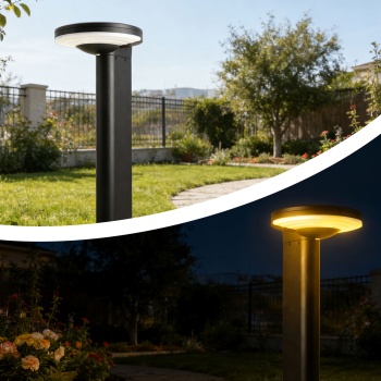 Preview:  Premium Solar Säulen-Wegeleuchte aus Aluminium in Schwarz, 300lm helle SMD-LEDs, Dämmerungssensor & 2 Leuchtmodi, wetterfeste Gartenlampe modern