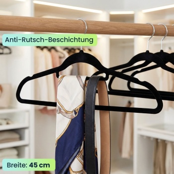 Preview: Premium Kleiderbügel, 100er-Set, mit 360 Grad drehbarem Haken, Antirutsch Beschichtung und extra Halter für Krawatten, Gürtel oder Schals, Platzsparend