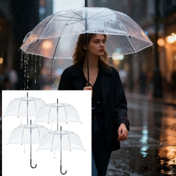 4er-Set Transparenter Regenschirm mit Automatik, 85 cm Durchmesser, klarer Glockenschirm für Damen & Herren, robuster Stockschirm mit Einhand-Öffnung