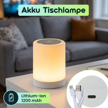 Preview: 2er-Set Akku Tischlampe mit Touch-Steuerung, 6 bunten Lichtfarben und Warmweiss, Bequemes Laden per USB-C, Praktischer integrierter Bügel zum Aufhängen