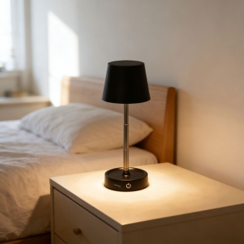 Edle LED Tischleuchte dimmbar & aufladbar: Akku Nachttischlampe modern, Höhe verstellbar, warmweiss - kabellose Leselampe in Edelstahl-Design