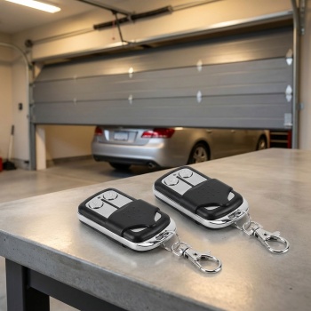 2er-Set Funk Handsender 433,92 MHz für Fixed Code Garagentore, 2-Kanal Fernbedienung programmierbar, AM/FM Modulation, inklusive Schlüsselanhänger