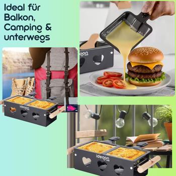 Preview: 3er-Set Raclette-Teelicht für je 2 Personen, Raclette Set ohne Strom inkl. Teelichtern und Schaber, Metall, ideal für Balkon, Camping & unterwegs