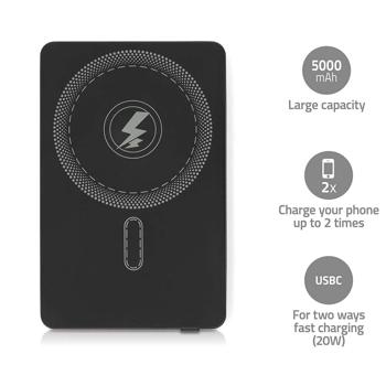 Preview: Powerbank MagSafe 5000 mAh – 15W Kabelloses Laden und 20W USB-C Anschluss, kompakter Akku mit LED-Anzeige für iPhone 15/14/13/12