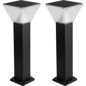 Preview: 2er-Set Premium Solar Säulen-Wegeleuchte 60cm aus Aluminium in Schwarz, 300lm, IP65 wasserfest, 360° Abstrahlung, 2 Lichtfarben & Leuchtmodi, Gartenlampe