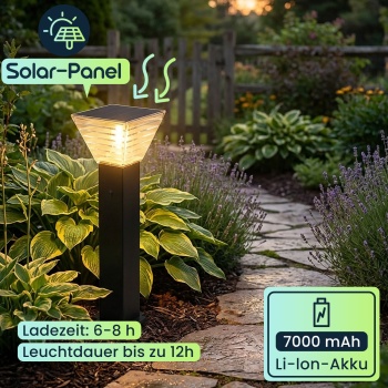 Preview: 2er-Set Premium Solar Säulen-Wegeleuchte 60cm aus Aluminium in Schwarz, 300lm, IP65 wasserfest, 360° Abstrahlung, 2 Lichtfarben & Leuchtmodi, Gartenlampe