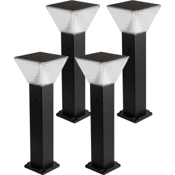Preview: 4er-Set Premium Solar Säulen-Wegeleuchte 60cm aus Aluminium in Schwarz, 300lm, IP65 wasserfest, 360° Abstrahlung, 2 Lichtfarben & Leuchtmodi, Gartenlampe