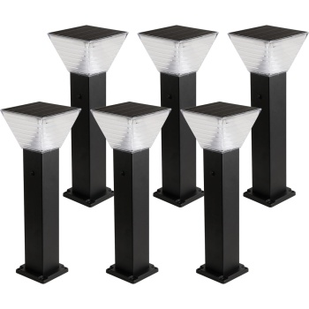 Preview: 6er-Set Premium Solar Säulen-Wegeleuchte 60cm aus Aluminium in Schwarz, 300lm, IP65 wasserfest, 360° Abstrahlung, 2 Lichtfarben & Leuchtmodi, Gartenlampe